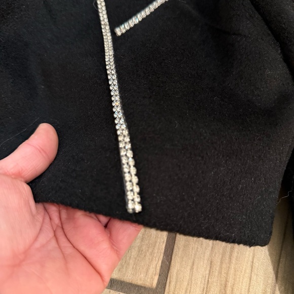 Crop jacket fur collar crop trench coat blazer cardigan rhinestones jacket cape - Picture 9 of 10